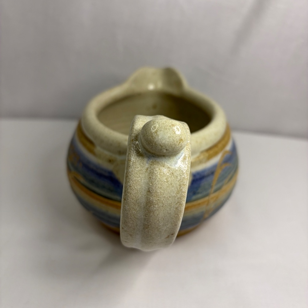 Studio Pottery Gravy Boat Pitcher Creamer Vase Etched Stoneware Vintage Signed - Picture 4 of 12